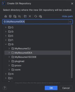 IntelliJ Idea - repositooriumi kataloogi valimine.